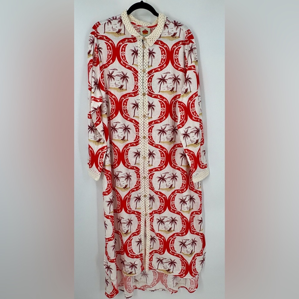 Farm Rio Chemise Coverup & Bandeau Top High Waist Bottom Size XL 3 Piece Set - Picture 2 of 16